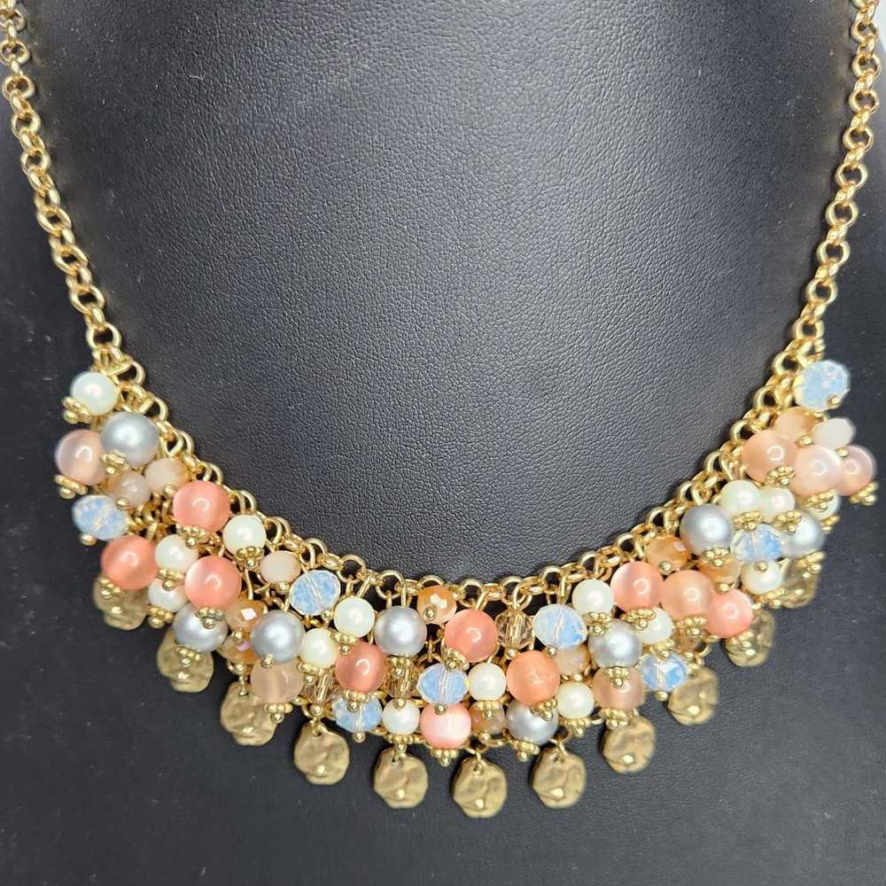 Iridescent Crystal Bead Gold Bauble Bib Necklace - image 1