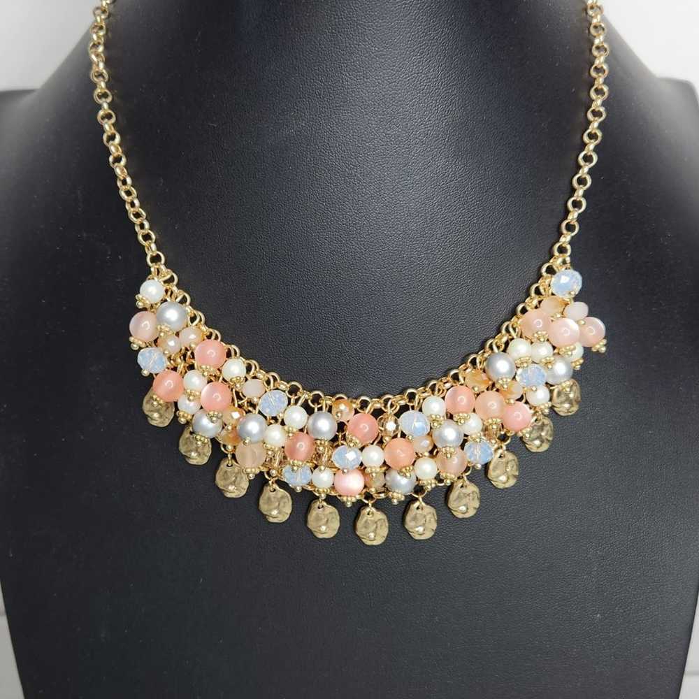 Iridescent Crystal Bead Gold Bauble Bib Necklace - image 2