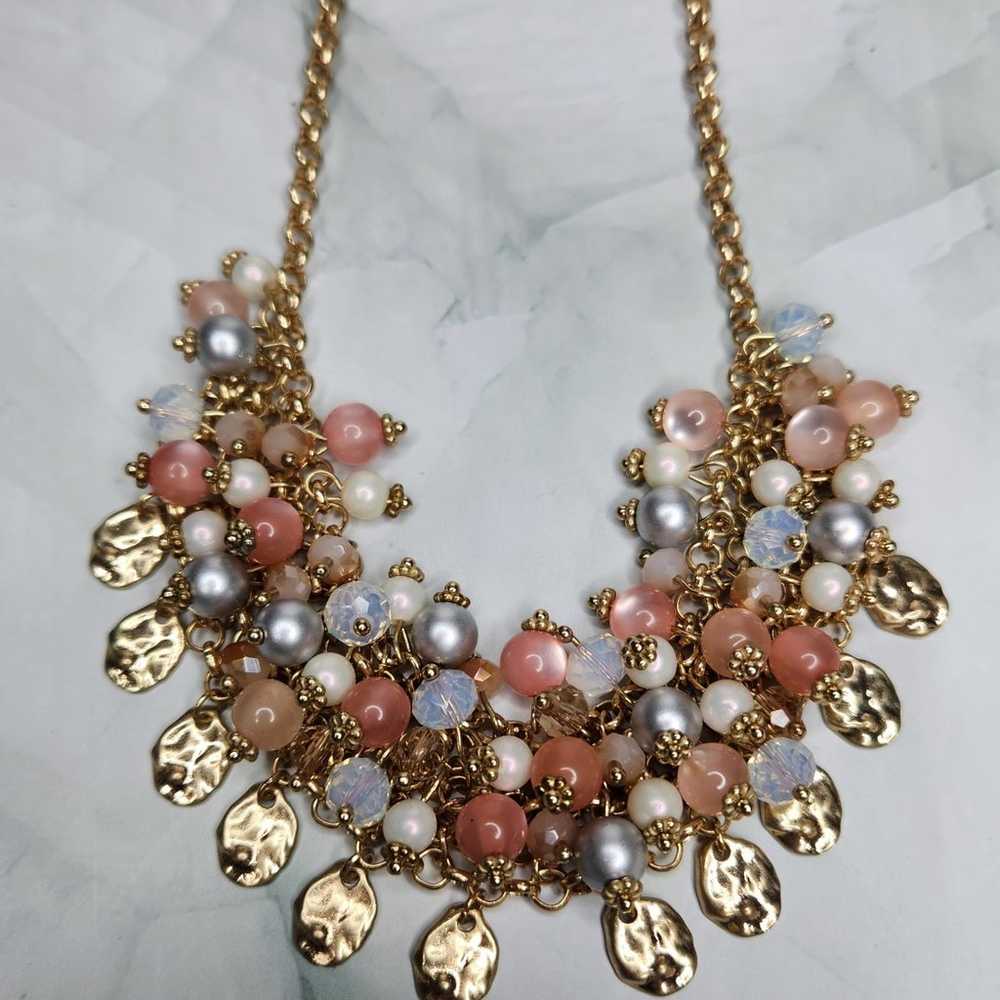 Iridescent Crystal Bead Gold Bauble Bib Necklace - image 3