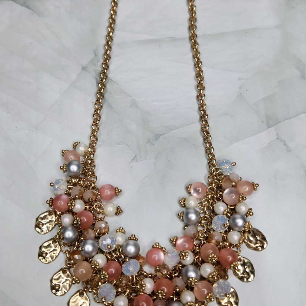 Iridescent Crystal Bead Gold Bauble Bib Necklace - image 4