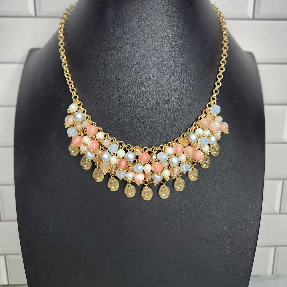 Iridescent Crystal Bead Gold Bauble Bib Necklace - image 5