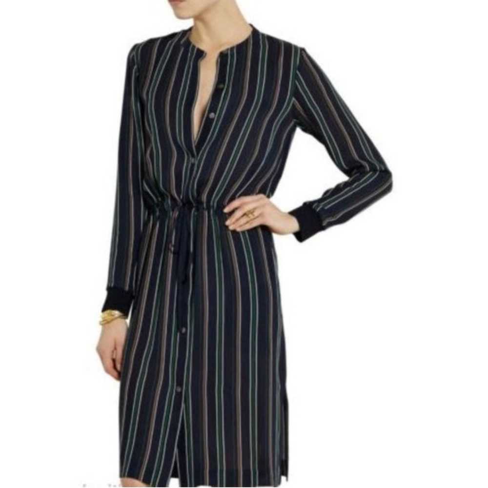 NWOT Theory Navy Blue 100% Silk Striped Draw Stri… - image 1