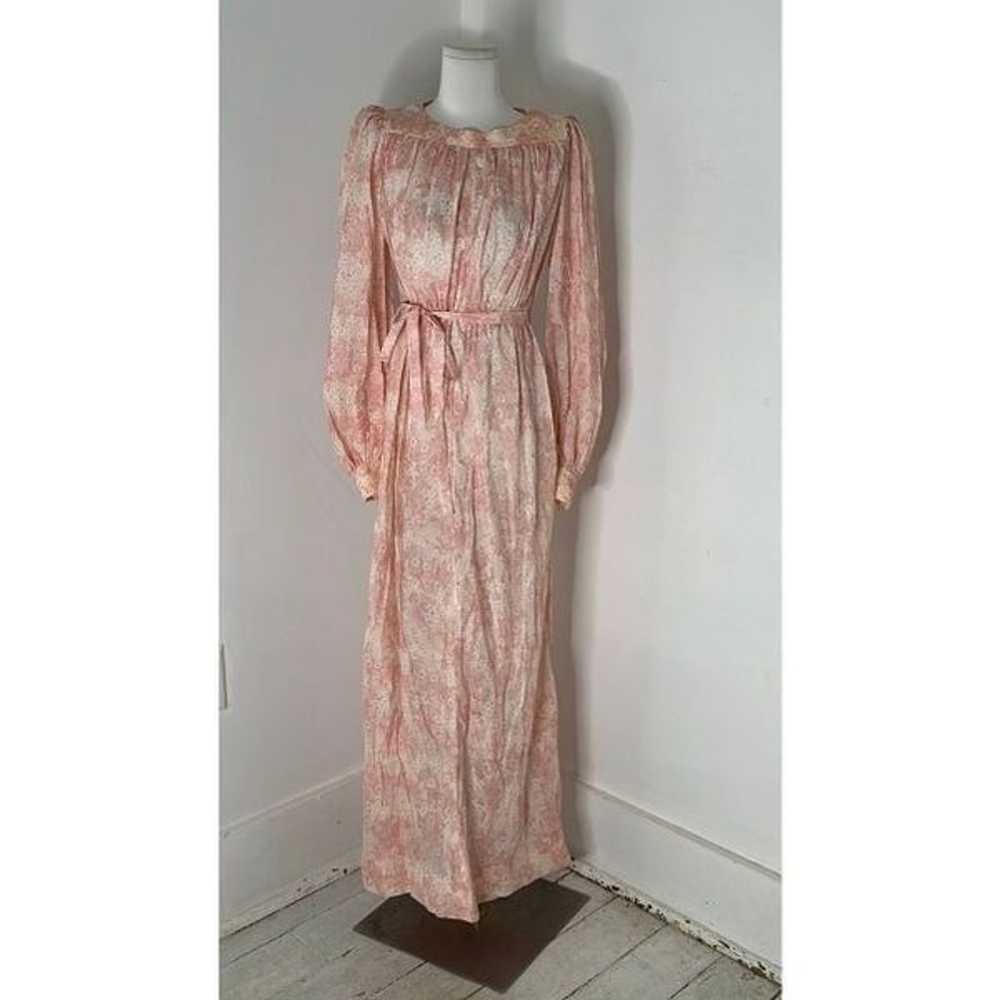 Vintage 70s Pink Floral Regency Revival Maxi Dress - image 1