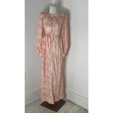 Vintage 70s Pink Floral Regency Revival Maxi Dress - image 1