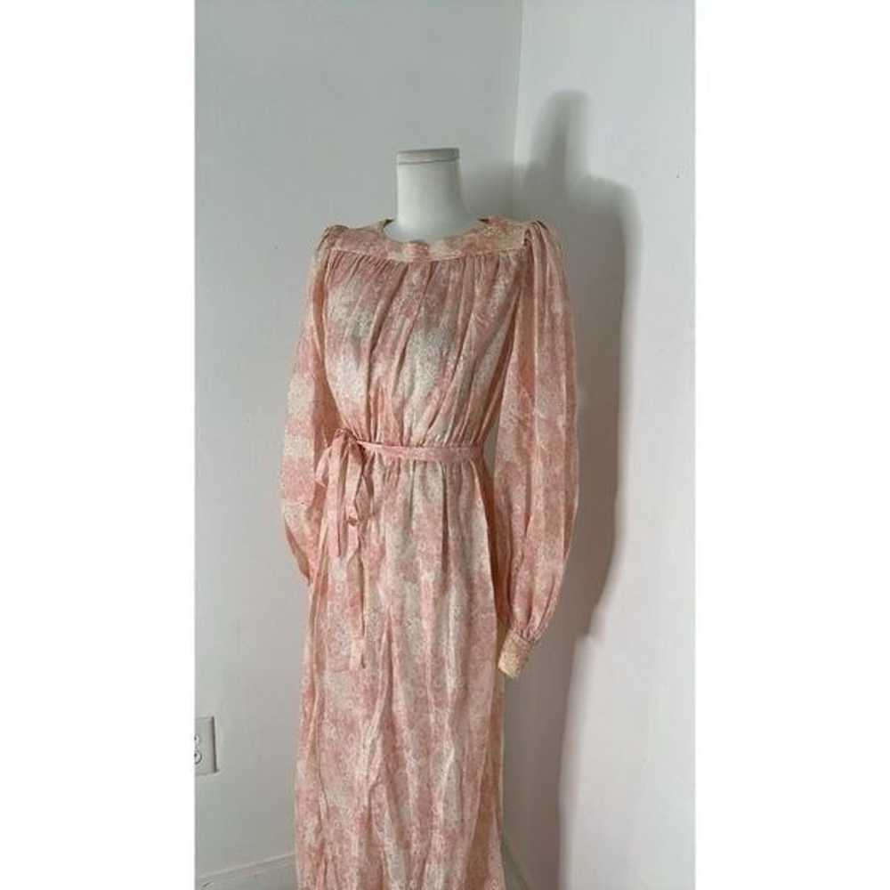 Vintage 70s Pink Floral Regency Revival Maxi Dress - image 2