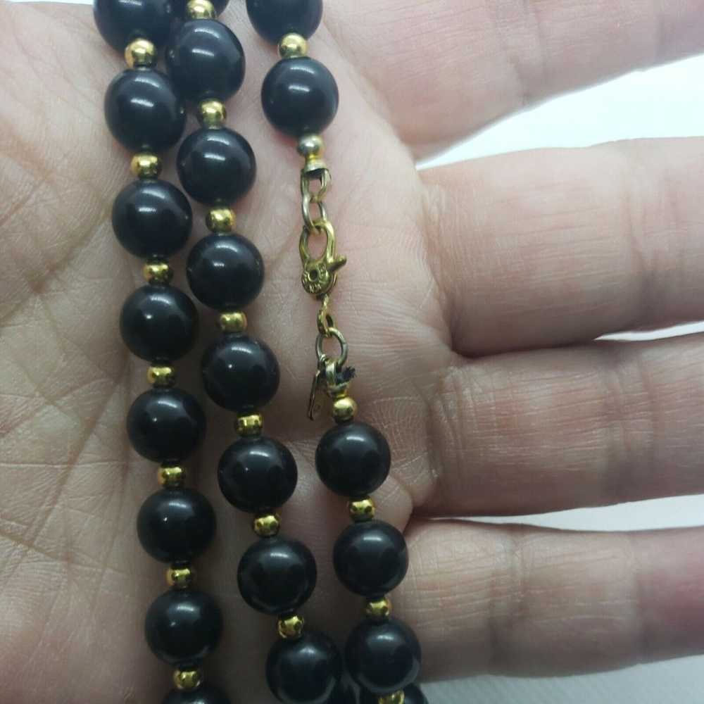 Vintage Monet Black Beaded Necklace Gold Tone Jew… - image 10