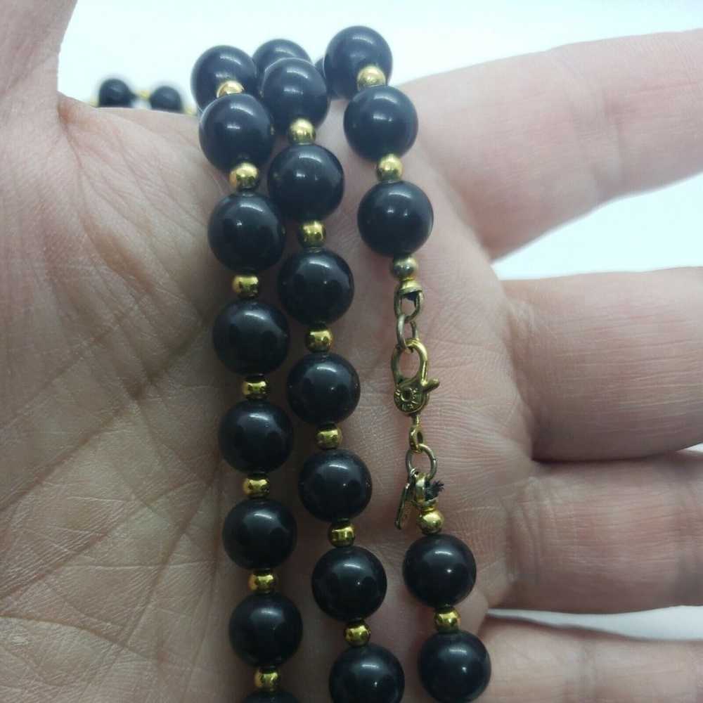 Vintage Monet Black Beaded Necklace Gold Tone Jew… - image 11