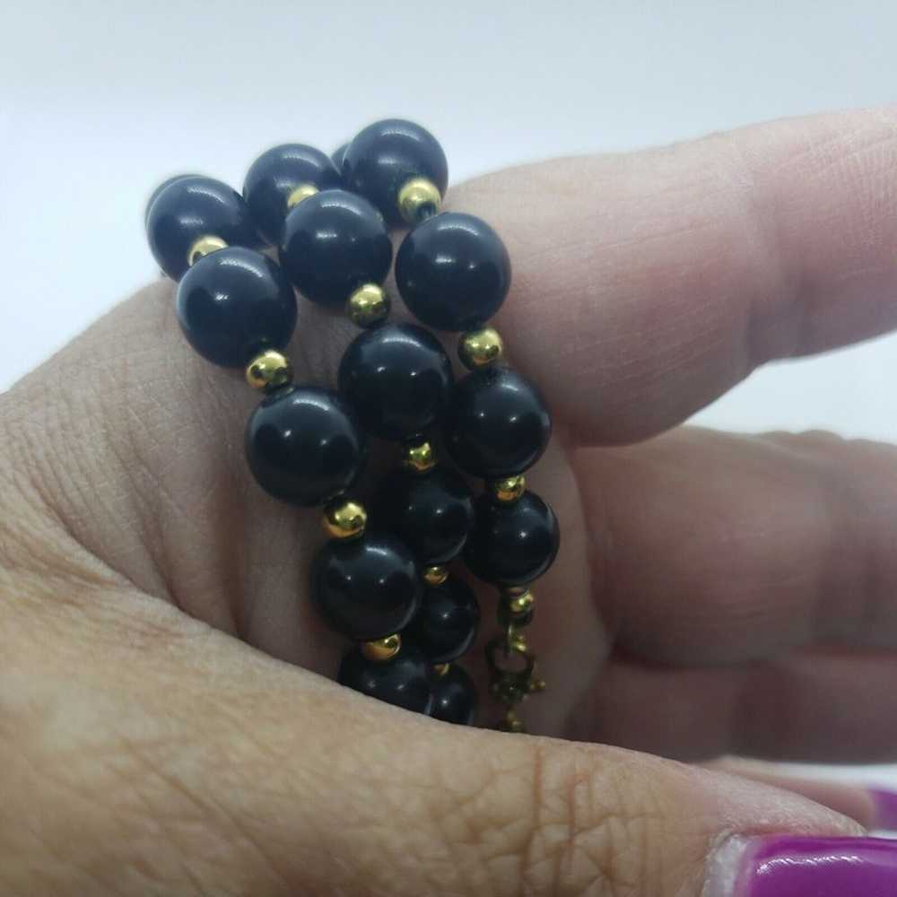 Vintage Monet Black Beaded Necklace Gold Tone Jew… - image 12