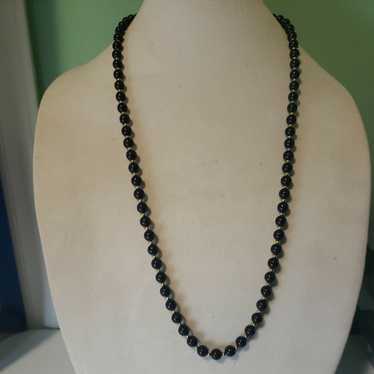 Vintage Monet Black Beaded Necklace Gold Tone Jew… - image 1