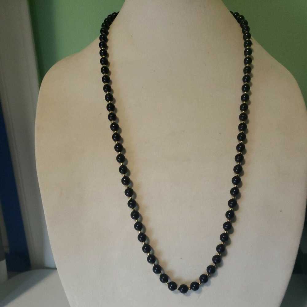 Vintage Monet Black Beaded Necklace Gold Tone Jew… - image 2