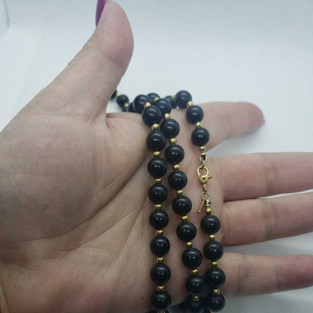 Vintage Monet Black Beaded Necklace Gold Tone Jew… - image 9