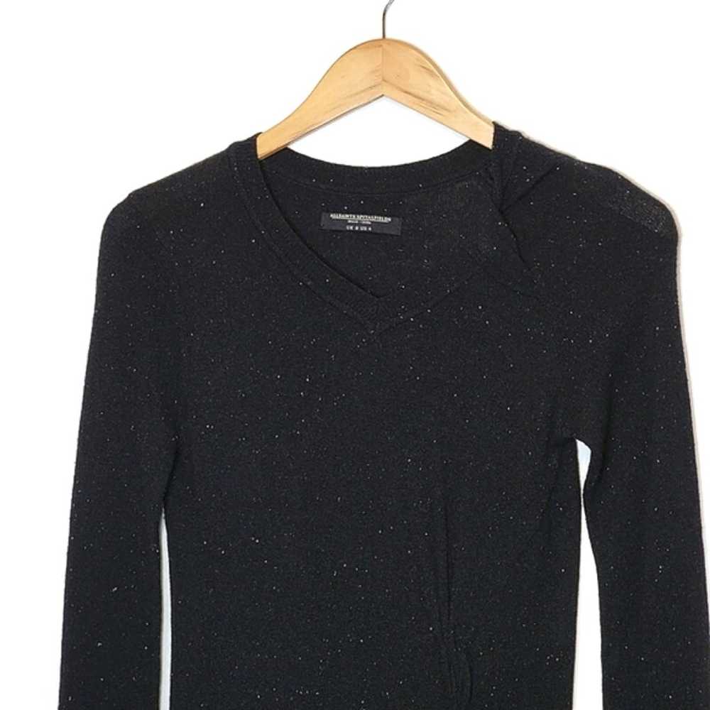 ALLSAINTS V Neck Long Sleeve Black Speckled Midi … - image 4