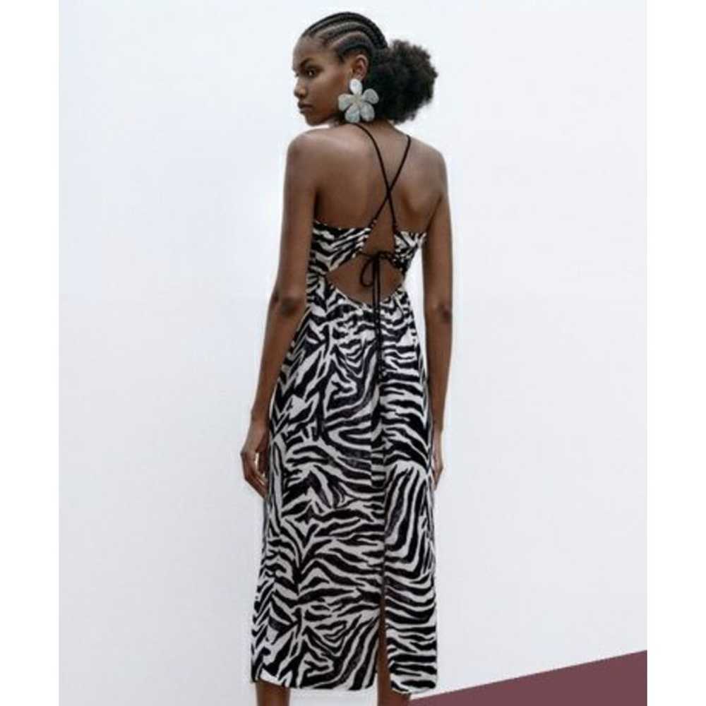 Zara Dress Women Small White Black Zebra Print Mi… - image 3