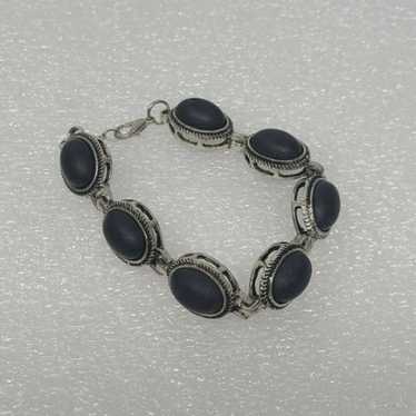 Vintage Black & Silver Tone Oval Bracelet