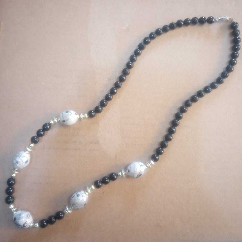 vintage black beaded Necklace - image 2