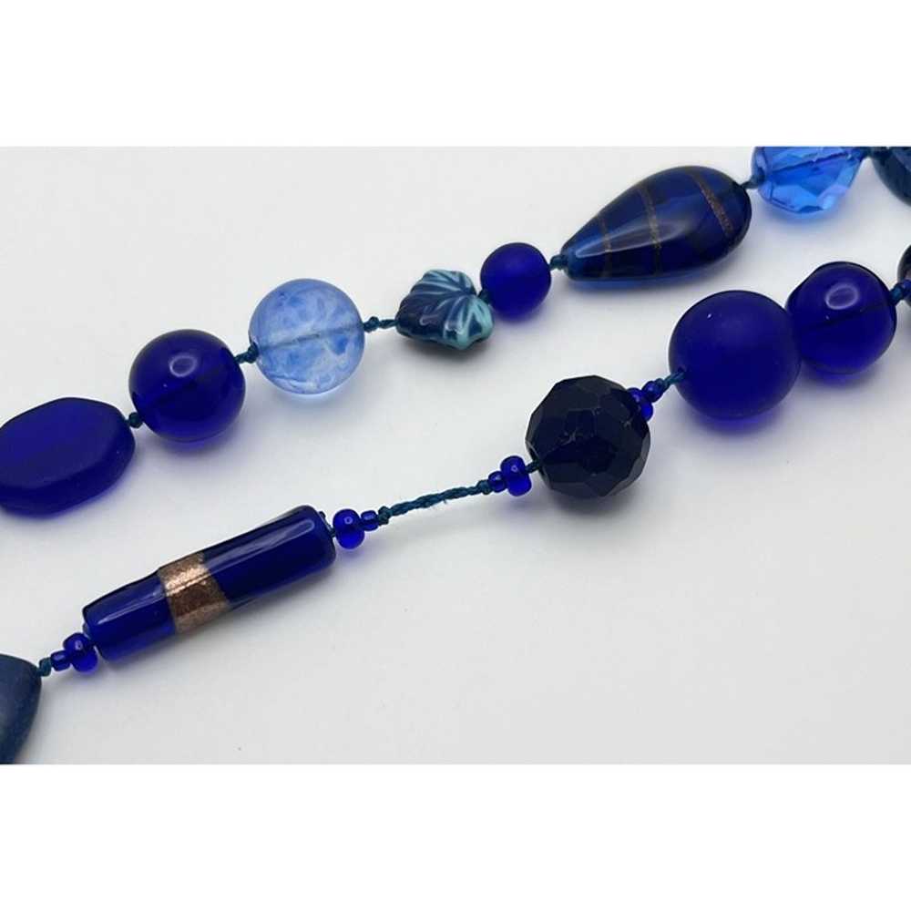 Vintage Royal Blue Beaded Fish Necklace Beach Sea… - image 4