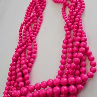 Vintage hot pink/ magenta beaded necklace - image 1