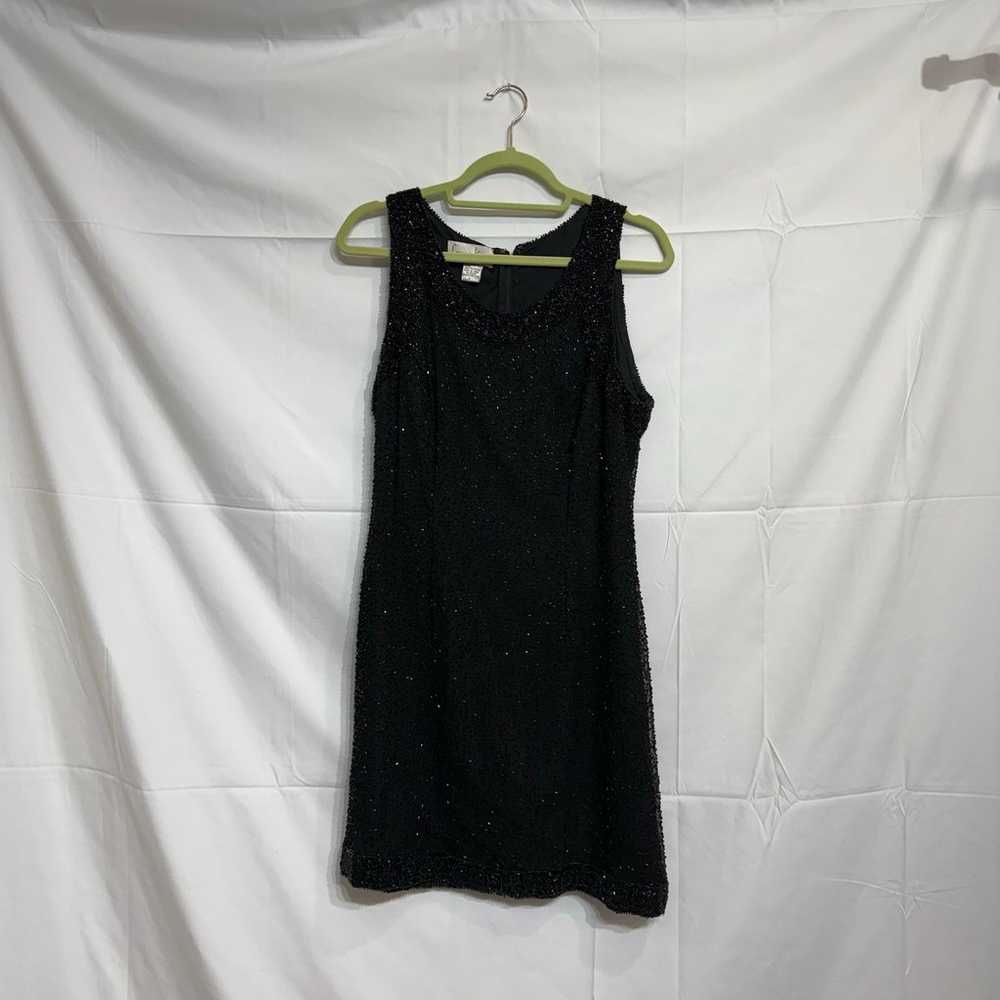 Laurence Kazar Black Beaded Vintage Mini Dress Sz… - image 2