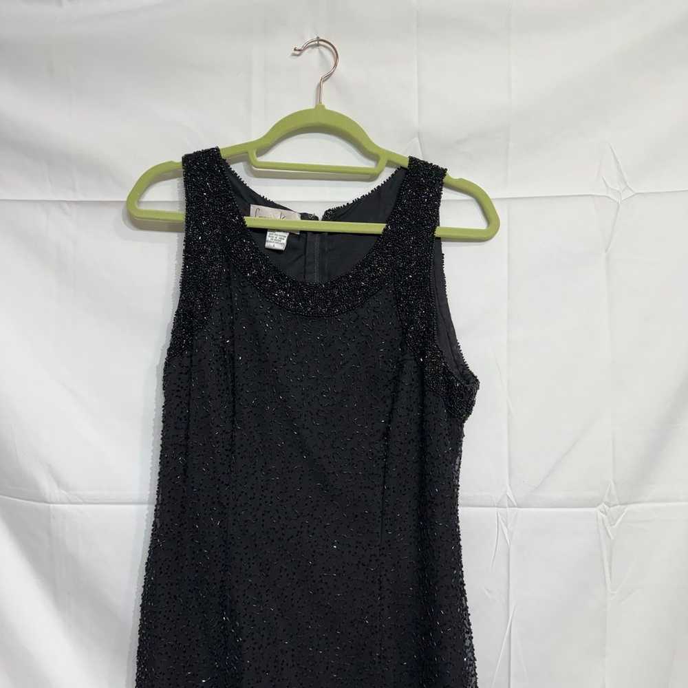 Laurence Kazar Black Beaded Vintage Mini Dress Sz… - image 3