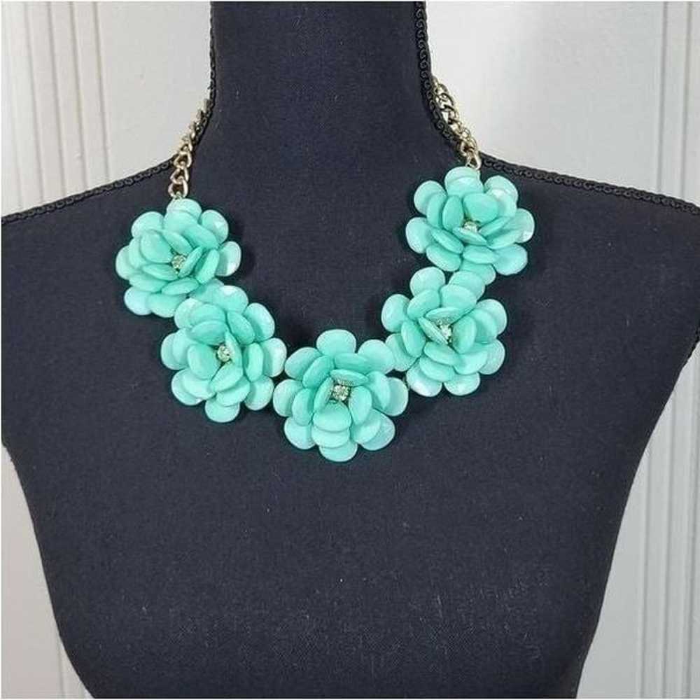 Vintage Green Flower Necklace With Rhinestones - image 1