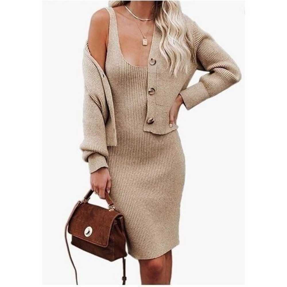 Bodycon Dress and Sweater Cardigan 2 Piece Sweate… - image 2