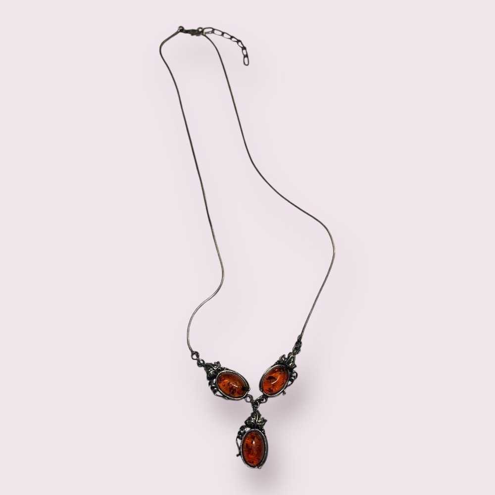 Vintage Amber and Sterling Necklace - image 1