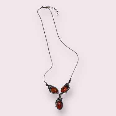 Vintage Amber and Sterling Necklace - image 1