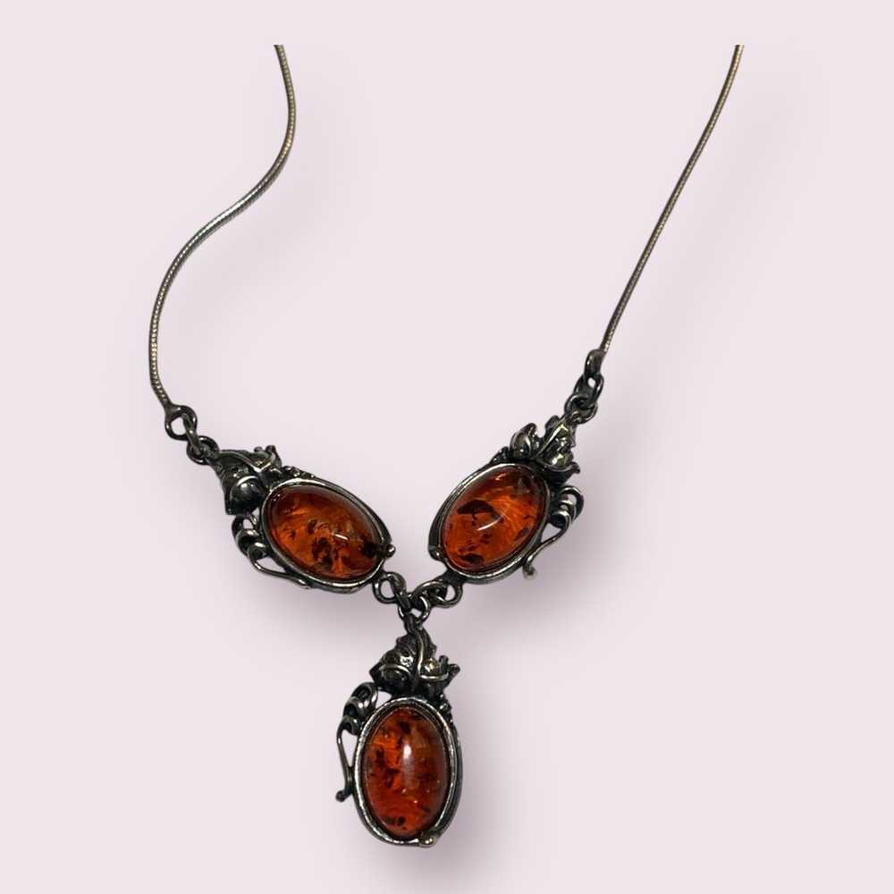 Vintage Amber and Sterling Necklace - image 2