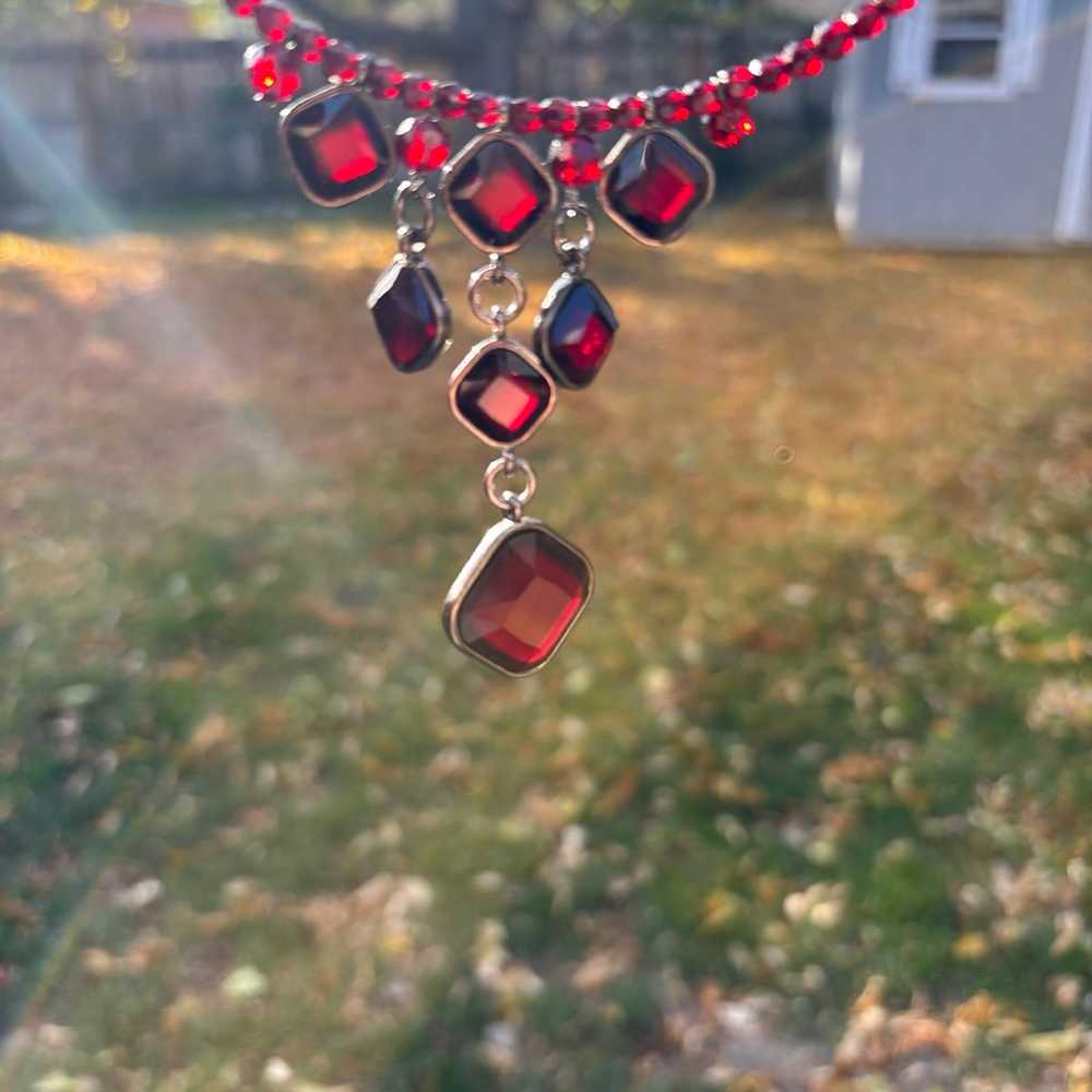 Vintage Dark Red Faceted Glass Choker - image 1