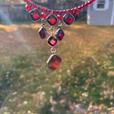 Vintage Dark Red Faceted Glass Choker - image 1