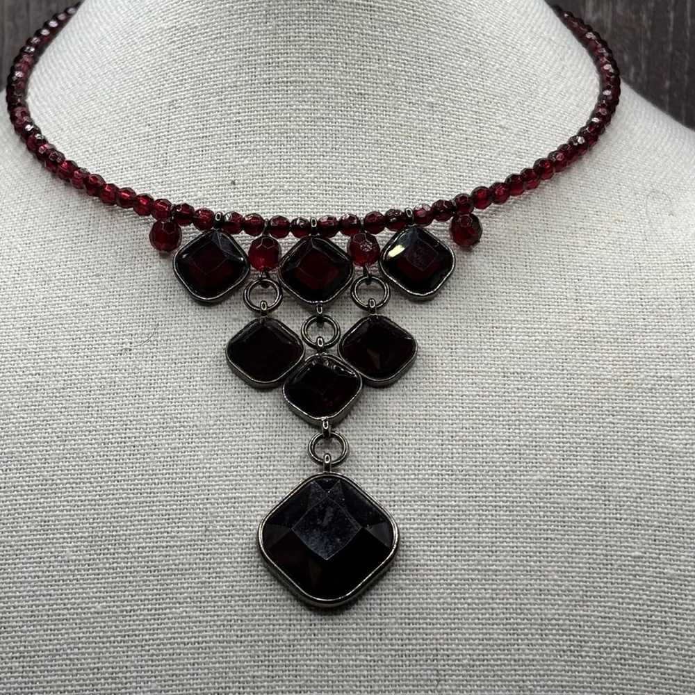 Vintage Dark Red Faceted Glass Choker - image 2