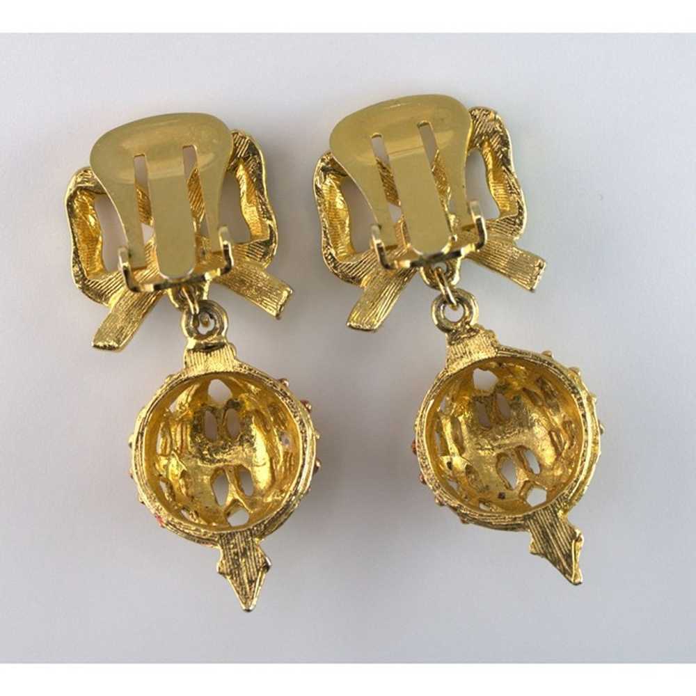 Vintage Christmas Bow & Ornament Clip-On Earrings… - image 3