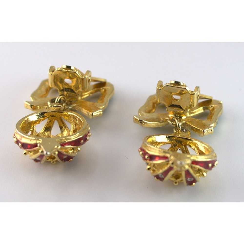 Vintage Christmas Bow & Ornament Clip-On Earrings… - image 5