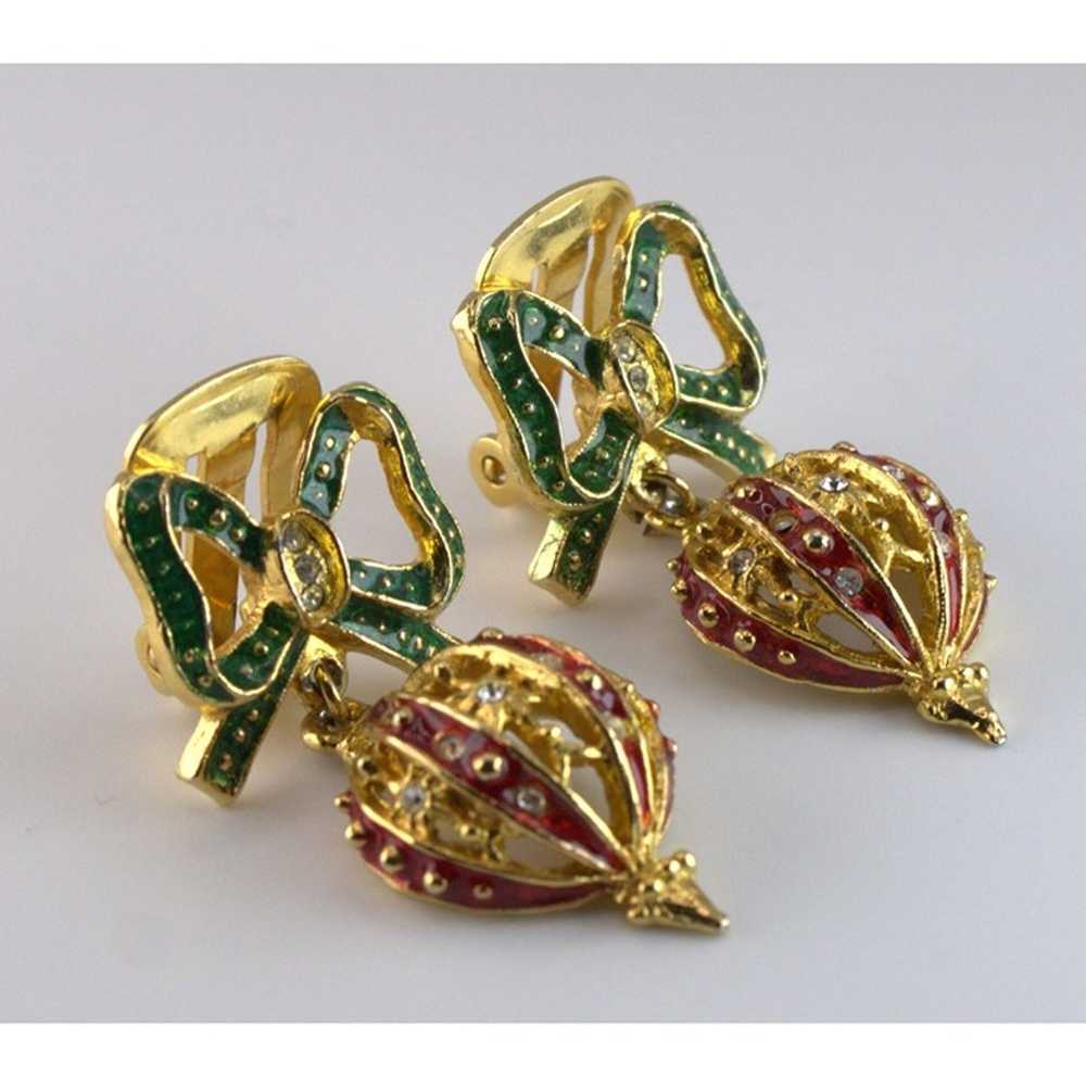 Vintage Christmas Bow & Ornament Clip-On Earrings… - image 6