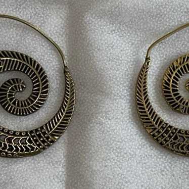 Handmade vintage antique brass hoop earrings