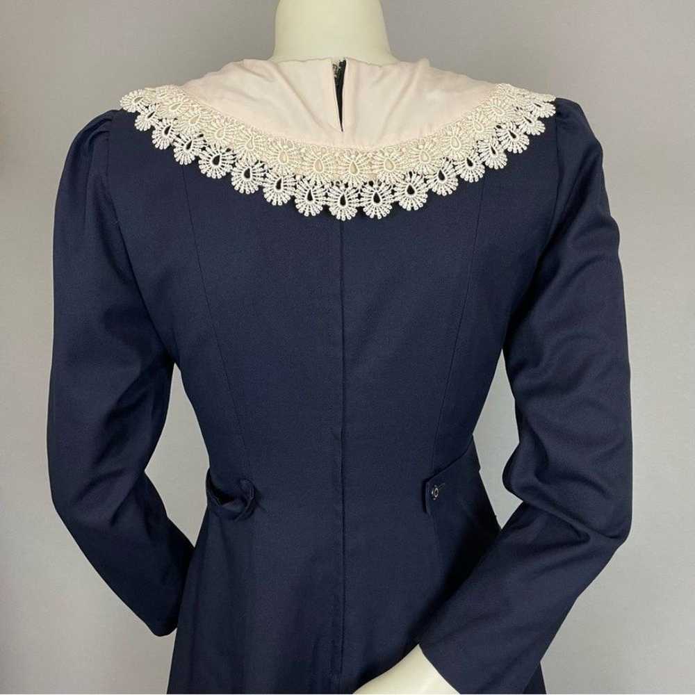 Vintage Victorian Dress Lolita Lace Collar Navy B… - image 5