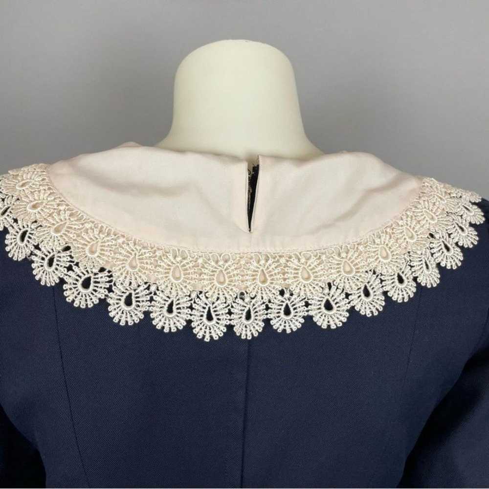 Vintage Victorian Dress Lolita Lace Collar Navy B… - image 9