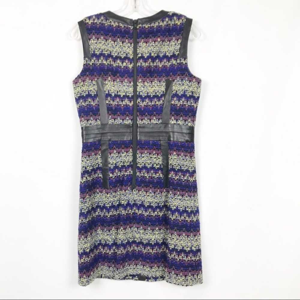 Milly Tweed Chevron Leather Sheath Dress Purple S… - image 4