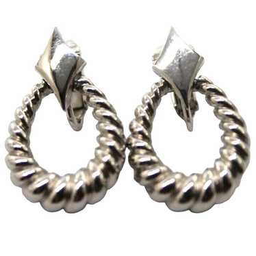 Mid Century Trifari Silver Tone Hoop Earrings • Tw