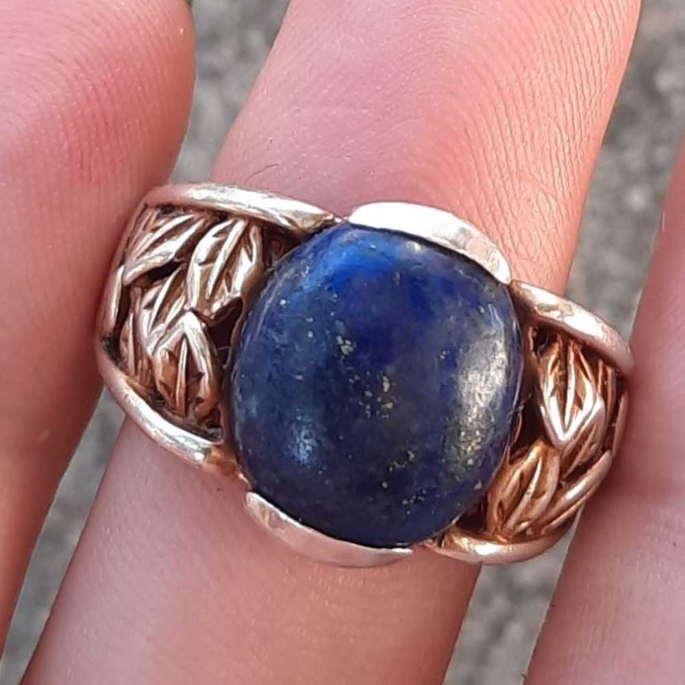 Vintage 925 Sterling Gold Vermeil Lapis lazuli ri… - image 1