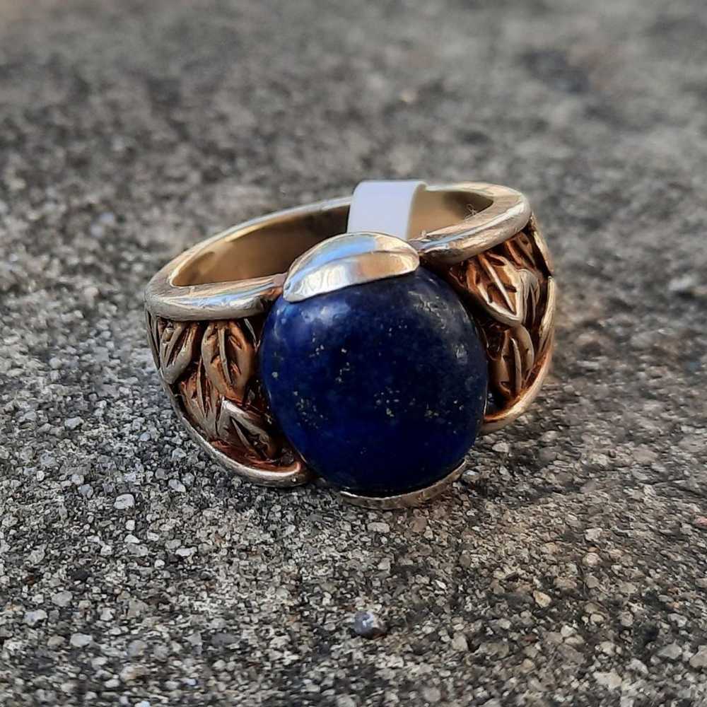 Vintage 925 Sterling Gold Vermeil Lapis lazuli ri… - image 2