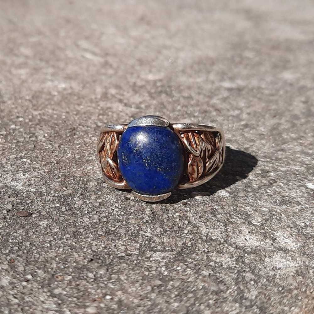 Vintage 925 Sterling Gold Vermeil Lapis lazuli ri… - image 3