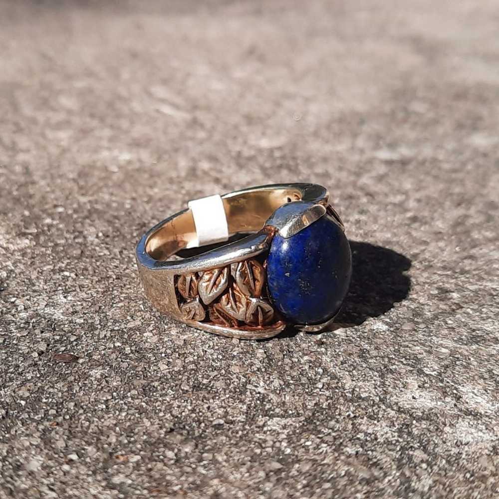 Vintage 925 Sterling Gold Vermeil Lapis lazuli ri… - image 7