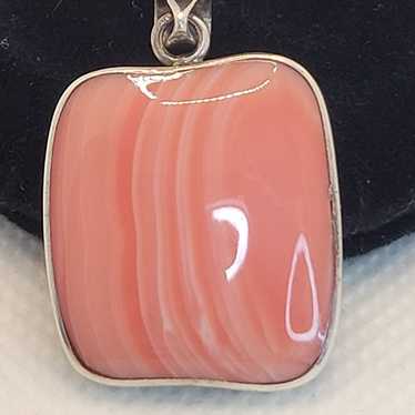 Vintage Dyed Pink Agate Pendant 925 Sterling Silv… - image 1