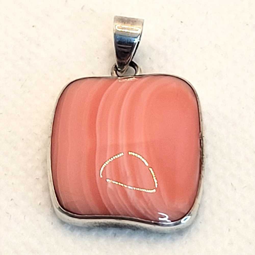 Vintage Dyed Pink Agate Pendant 925 Sterling Silv… - image 2