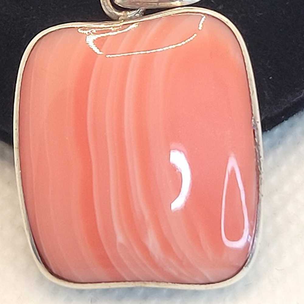 Vintage Dyed Pink Agate Pendant 925 Sterling Silv… - image 3