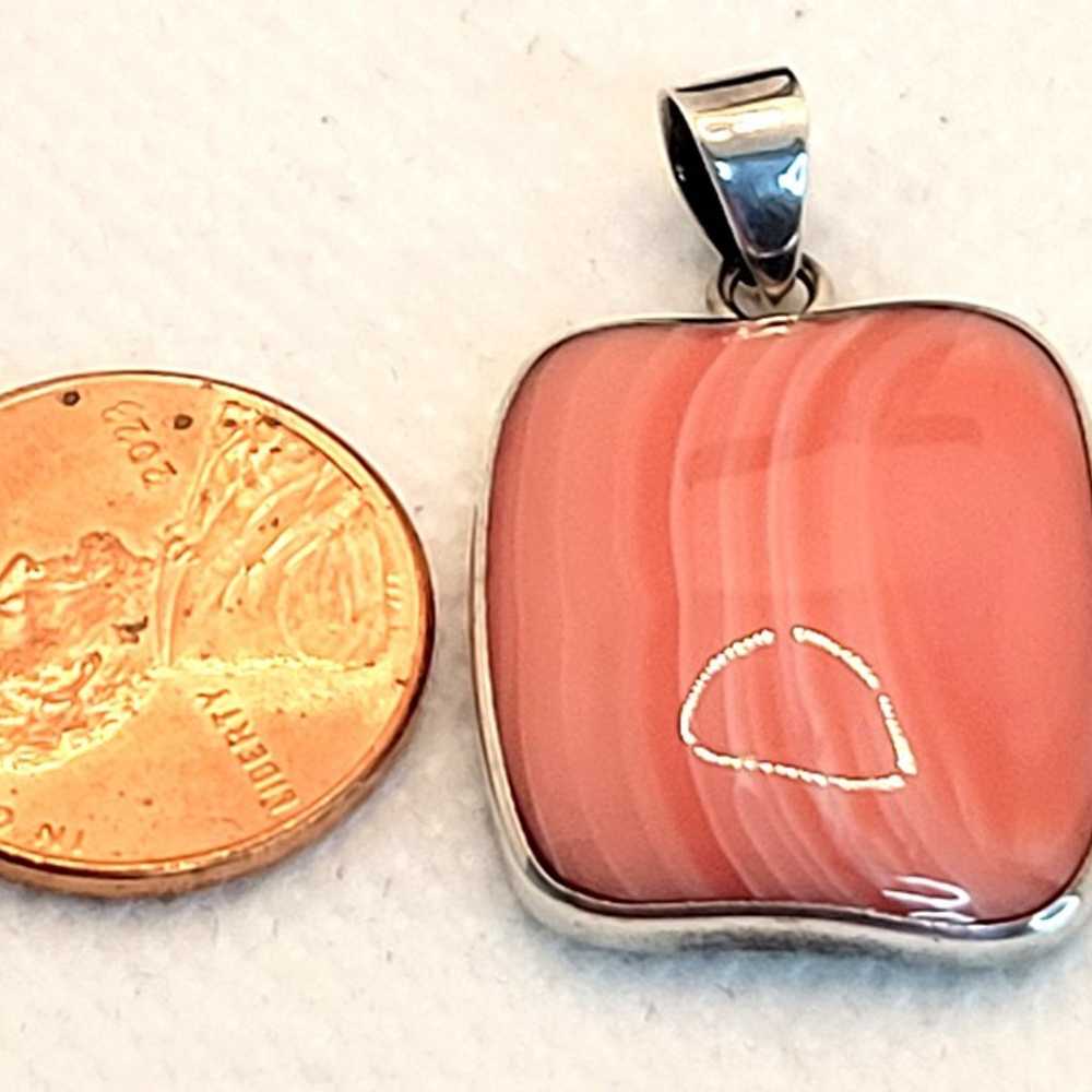 Vintage Dyed Pink Agate Pendant 925 Sterling Silv… - image 4