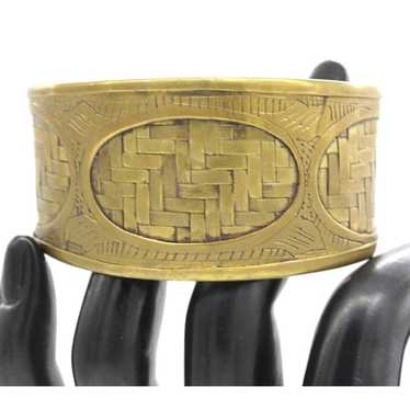 HANDMADE SOLID BRASS cuff bracelet inlaid herringb