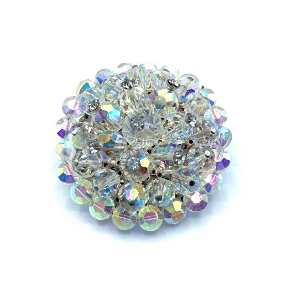 Vintage Aurora Borealis and rhinestone round broo… - image 2