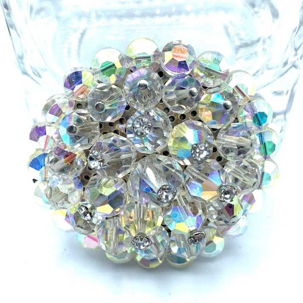 Vintage Aurora Borealis and rhinestone round broo… - image 5